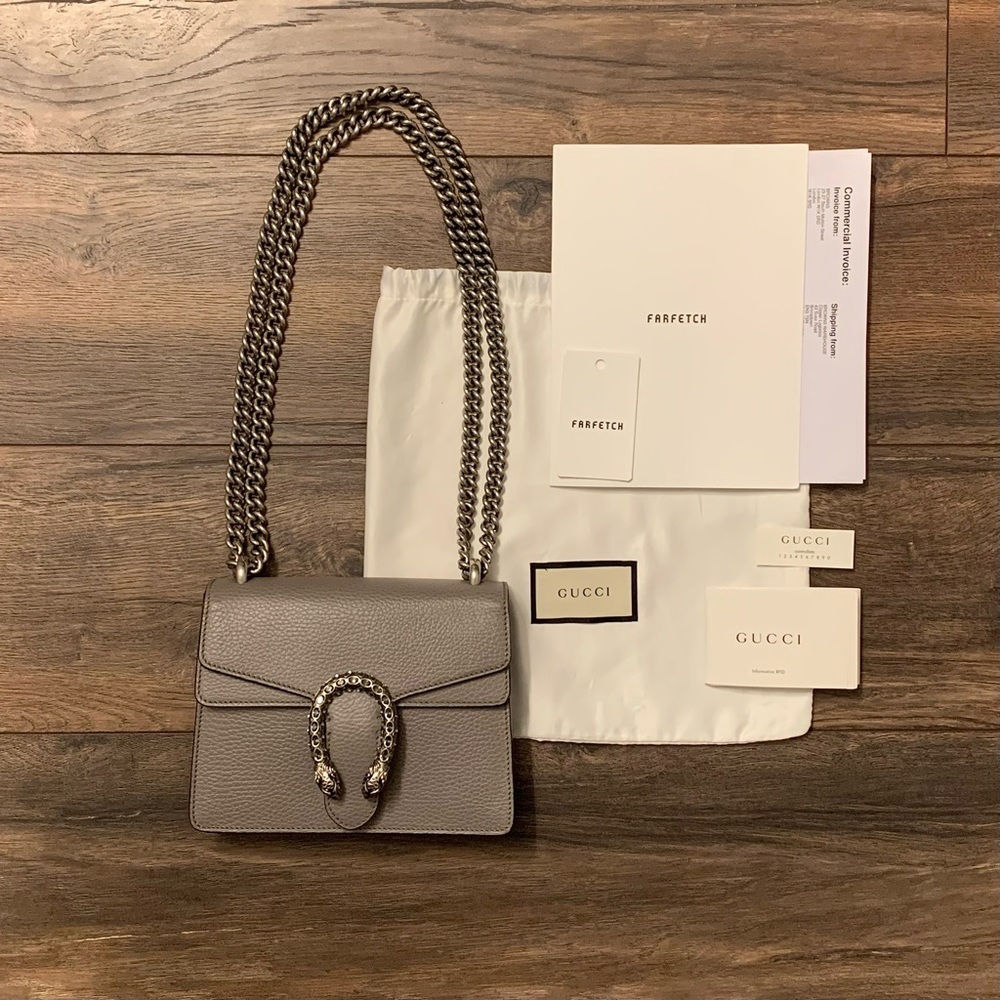 Gucci Dionysus Mini Grey Leather Bag